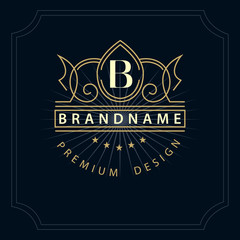 Monogram design elements, graceful template. Calligraphic elegant line art logo design. Letter emblem B for Royalty, business card, Boutique, Hotel, Restaurant, Cafe, Jewelry. Vector illustration