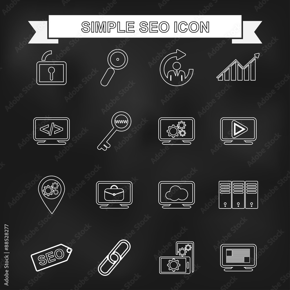 Poster Set of flat design outline seo icons for graphic and web design