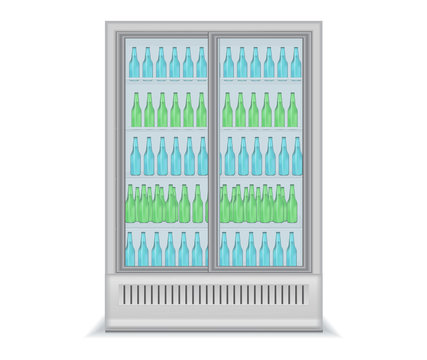 Fridge Drink with transparent glass door and water bottles