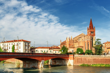 Naklejka premium View of the Saints Fermo and Rustico from Adige River. Verona
