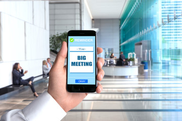 Big meeting cell phone smartphone hand POV business man background workplace office perspective point of view executive