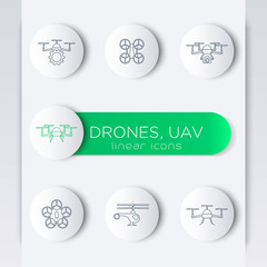 Drone, quadrocopter, uav, copter, linear round modern icons