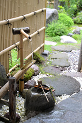 Bamboo fountain in Zen garden, Hokkaido, Japan