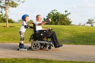 We rollerblading with son