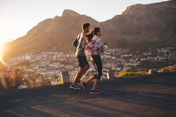 Young couple jogging in nature