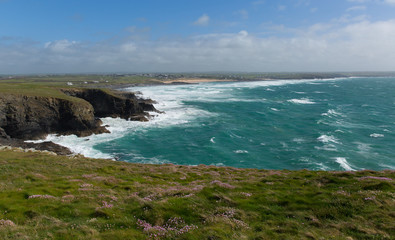 Obraz premium North Cornwall coast view Trevose Head to Constantine Bay and Newquay