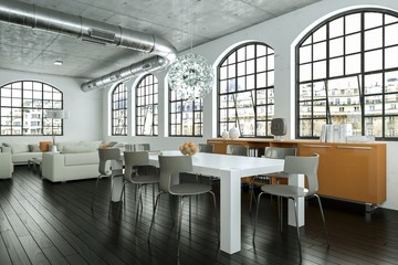 modernes Esszimmer im Loft