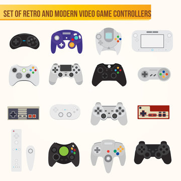 Set of flat vector video game controllers