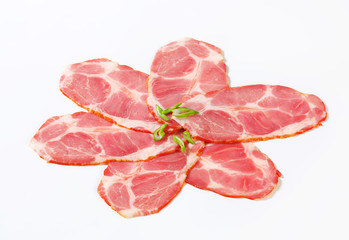 Thin-sliced smoked pork neck