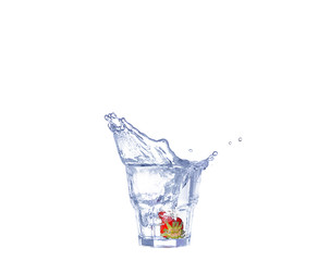 Strawberries, ice cubes into the glass