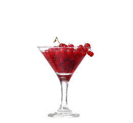 Water with red currants isolated on white