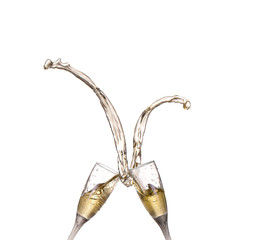Glass of champagne with splash, isolated on white