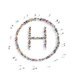 people in the shape of letters.