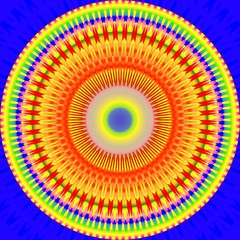 Colorful religious magic mandala circle on a blue background.