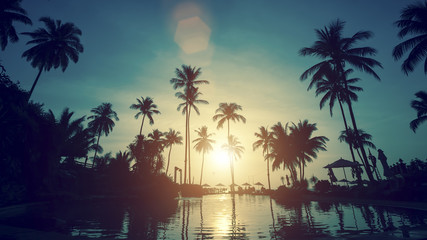 Obraz premium Beautiful sunset on a tropical beach.