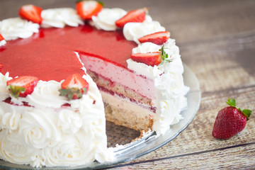 Birthday cake with strawberries and cream roses