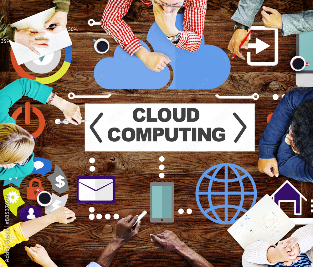 Poster cloud computing network online internet storage concept