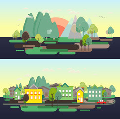 Fototapeta premium Flat design nature landscape tourism vikend web poster