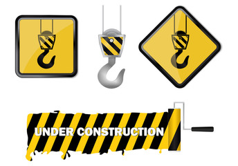 Under construction web icon and Paint roller with painted yellow black stripe