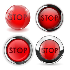 STOP button set. Red glass web icon with metallic frame