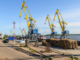 Loading timber at the seaport of Vyborg, Russia.