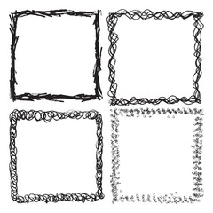 Set of Grunge Black and White Frames . Distress Border Frame