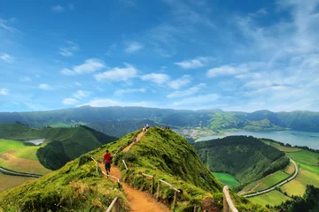 Fotobehang Walking path leading to a view on the lakes of Sete Cidades  © Lsantilli