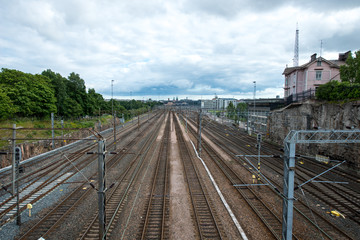 Railway tracks in Helsinki, Finland.