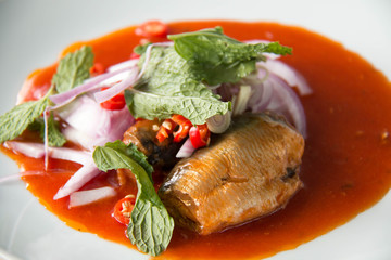  canned fish salad, food in Thailand.