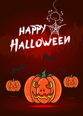 Vector : Happy halloween card  with pumpkin and bat