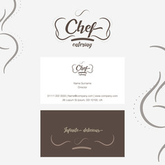 Vector : Chef catering Logo with business card in line ornament