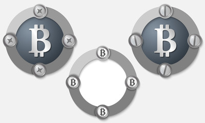 Set of three abstract icons with screws and bit coin symbol