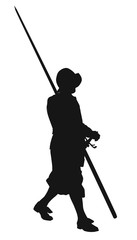 Ancient warrior  with spear marching. Vector silhouette - 88544651