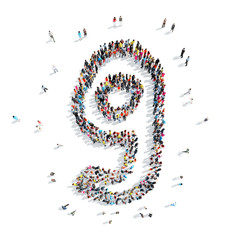 people in the shape of number nine, cartoon