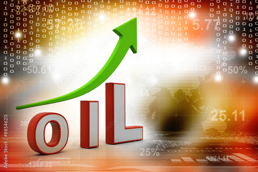 Poster 3d rendering oil text with graph