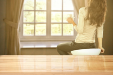 desk and woman with coffee 