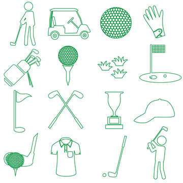 golf sport simple green outline icons set eps10
