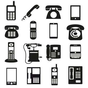 various black phone symbols and icons set eps10