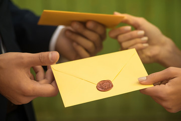 Letter. Envelope. Postman delivered a letter