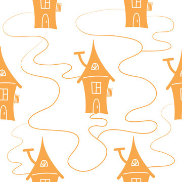 The seamless pattern with oranzhevyit houses on a white background.