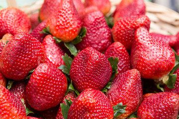 Sweet ripe strawberries in wicker basket
