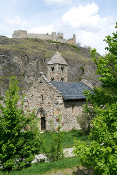 View of the walls of the castle Turbillon and chapel