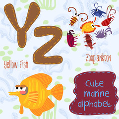Sea very cute  Alphabet.marine set in vector.Y and Z letter.Yell