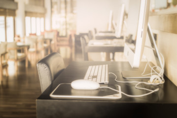 Blurred living room with computer appliance