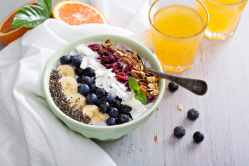Breakfast smoothie bowl with fruits 