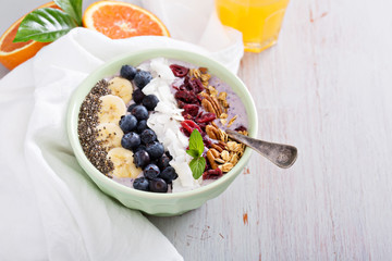 Breakfast smoothie bowl with fruits 