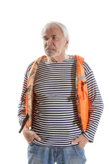 Senior man in life vest