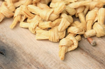 dried bean curd on wood vintage