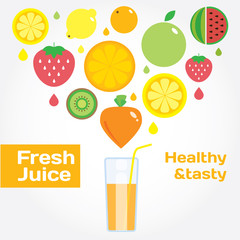 Fresh juice colorful round fruit icon set for market or cafe