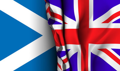 Flag of United Kingdom over the Scotland flag. 